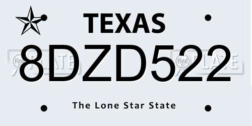 8DZD522 Texas License Plate