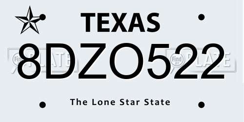 8DZO522 Texas License Plate