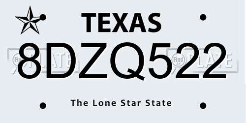 8DZQ522 Texas License Plate