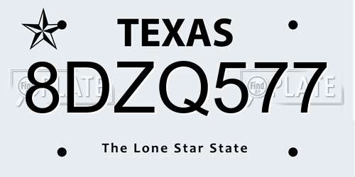 8DZQ577 Texas License Plate