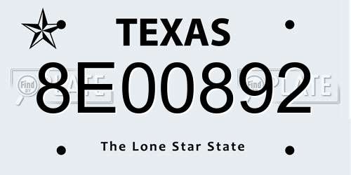 8E00892 Texas License Plate