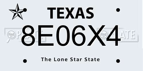 8E06X4 Texas License Plate