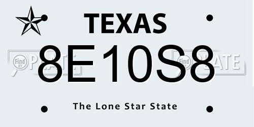 8E10S8 Texas License Plate