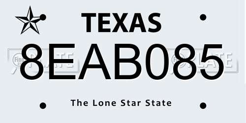8EAB085 Texas License Plate