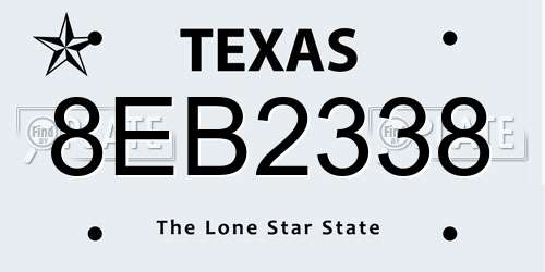 8EB2338 Texas License Plate