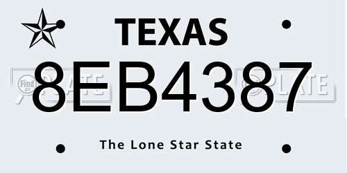 8EB4387 Texas License Plate