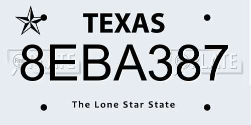 8EBA387 Texas License Plate