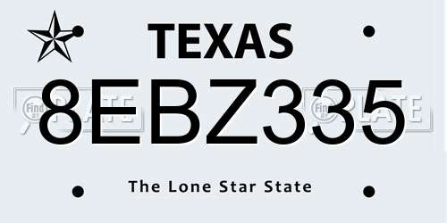 8EBZ335 Texas License Plate