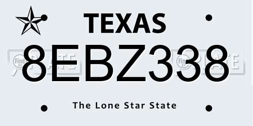 8EBZ338 Texas License Plate