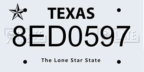 8ED0597 Texas License Plate