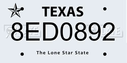 8ED0892 Texas License Plate