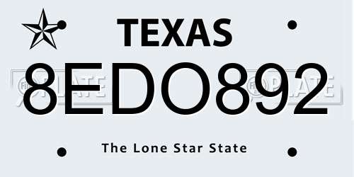 8EDO892 Texas License Plate