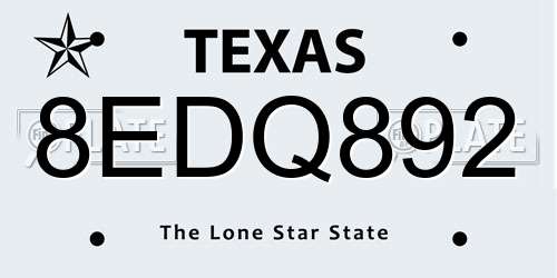 8EDQ892 Texas License Plate