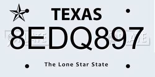 8EDQ897 Texas License Plate