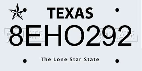 8EHO292 Texas License Plate