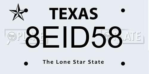 8EID58 Texas License Plate