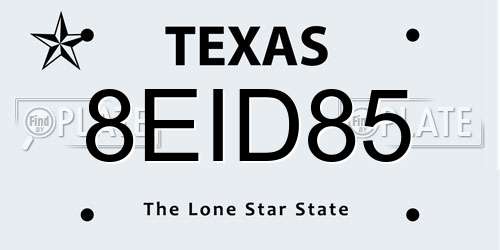 8EID85 Texas License Plate