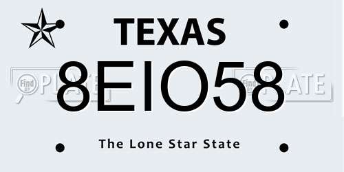 8EIO58 Texas License Plate