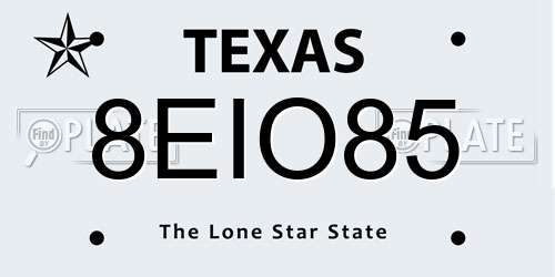 8EIO85 Texas License Plate