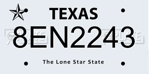 8EN2243 Texas License Plate