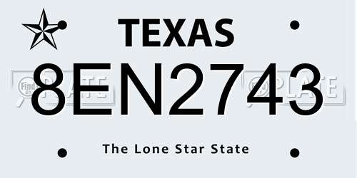 8EN2743 Texas License Plate