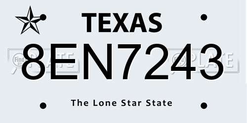 8EN7243 Texas License Plate