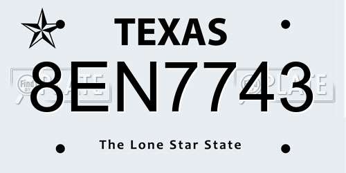 8EN7743 Texas License Plate
