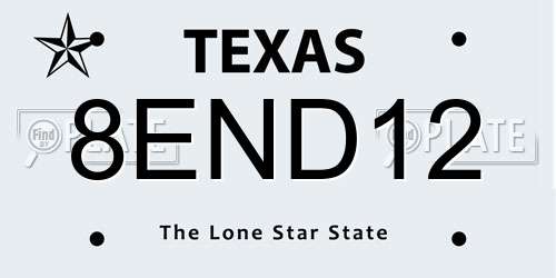 8END12 Texas License Plate