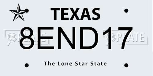 8END17 Texas License Plate
