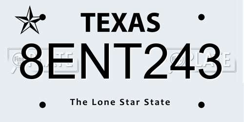 8ENT243 Texas License Plate