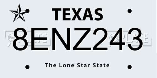 8ENZ243 Texas License Plate