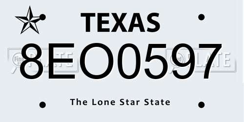 8EO0597 Texas License Plate