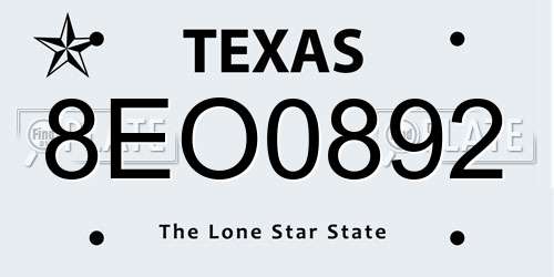 8EO0892 Texas License Plate