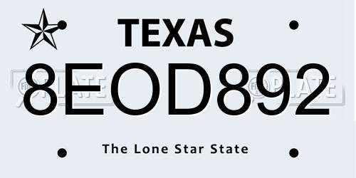 8EOD892 Texas License Plate