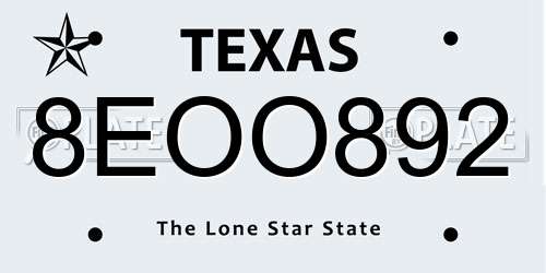 8EOO892 Texas License Plate