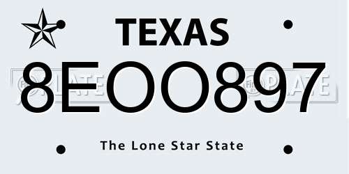 8EOO897 Texas License Plate
