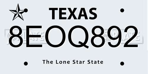 8EOQ892 Texas License Plate