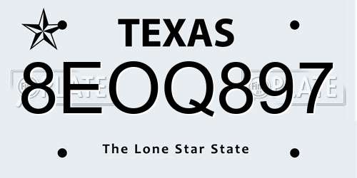 8EOQ897 Texas License Plate