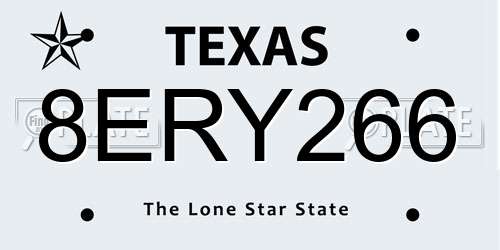 8ERY266 Texas License Plate
