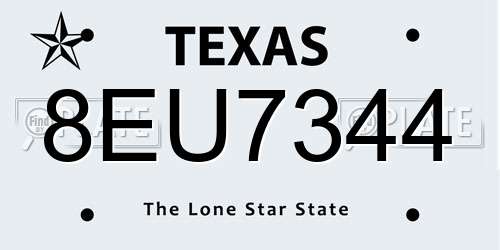8EU7344 Texas License Plate