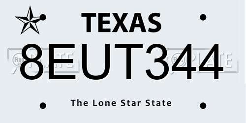 8EUT344 Texas License Plate