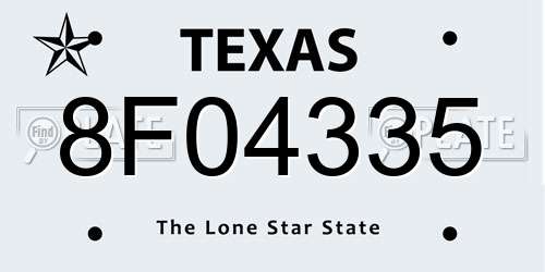 8F04335 Texas License Plate