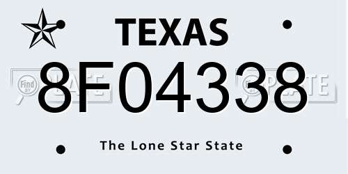 8F04338 Texas License Plate