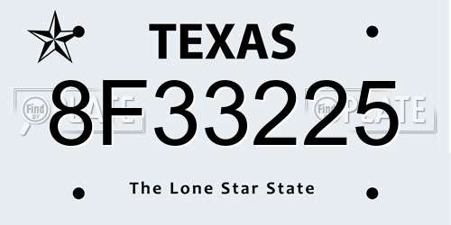 8F33225 Texas License Plate
