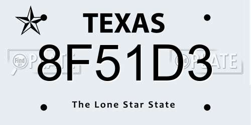 8F51D3 Texas License Plate