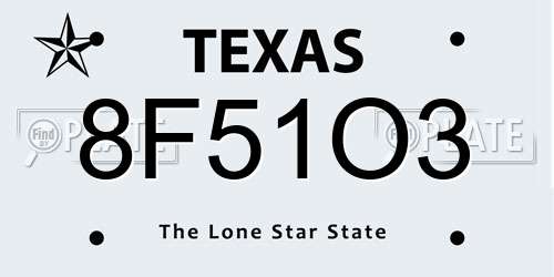 8F51O3 Texas License Plate