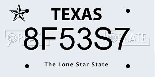 8F53S7 Texas License Plate