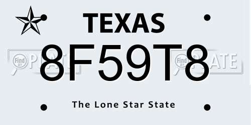 8F59T8 Texas License Plate
