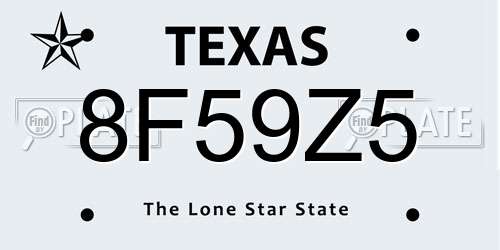 8F59Z5 Texas License Plate