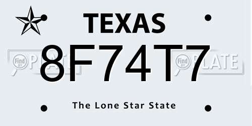 8F74T7 Texas License Plate